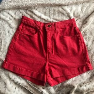 American Apparel Red Denim High Waisted Shorts